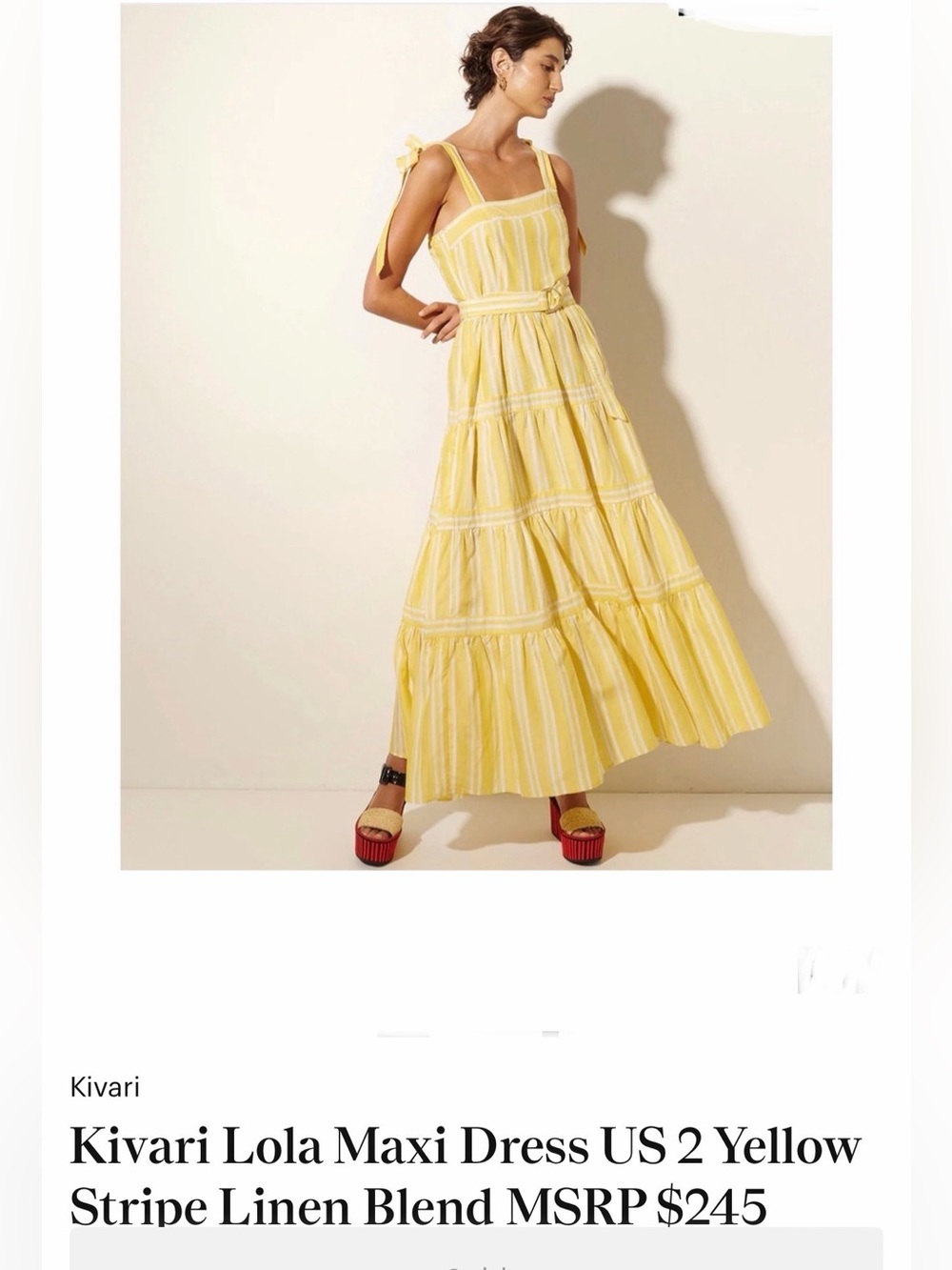 Kivari Lola Maxi Dress US 2 Yellow Stripe Linen Blend MSRP $245